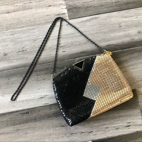 Vintage Handbags - Vintage 80’s-90’s Tri-tone Metal Mesh Chainmail Crossbody Bag Shoulder Bag
